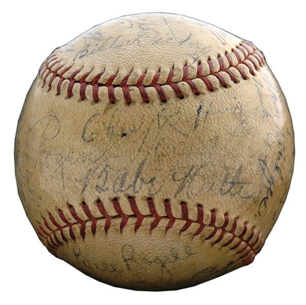 Baseball Autographs - 1934 All Star Team Signed Baseball with Babe Ruth and Lou Gehrig