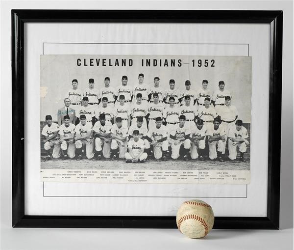 Baseball Autographs - 1952 Cleveland Indians Signed Photo and 1954 Team Signed Baseball (2)