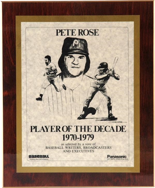 Sports Rings And Awards - 1970-79 Pete Rose Player of the Decade Award with Writer Ballots