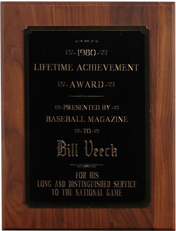 Sports Rings And Awards - 1980 Bill Veeck Lifetime Achievemant Award with Photo