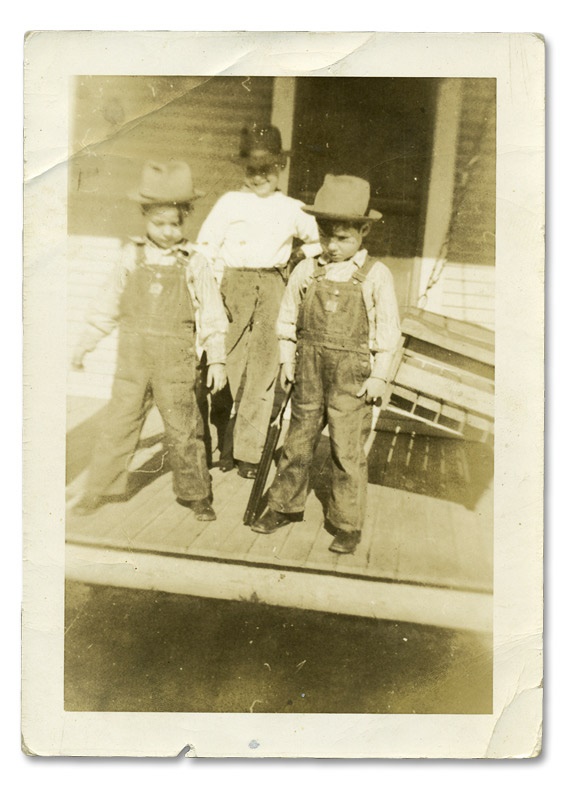 Baseball Photographs - Mickey Mantle and Brothers Childhood Snapshot Photo