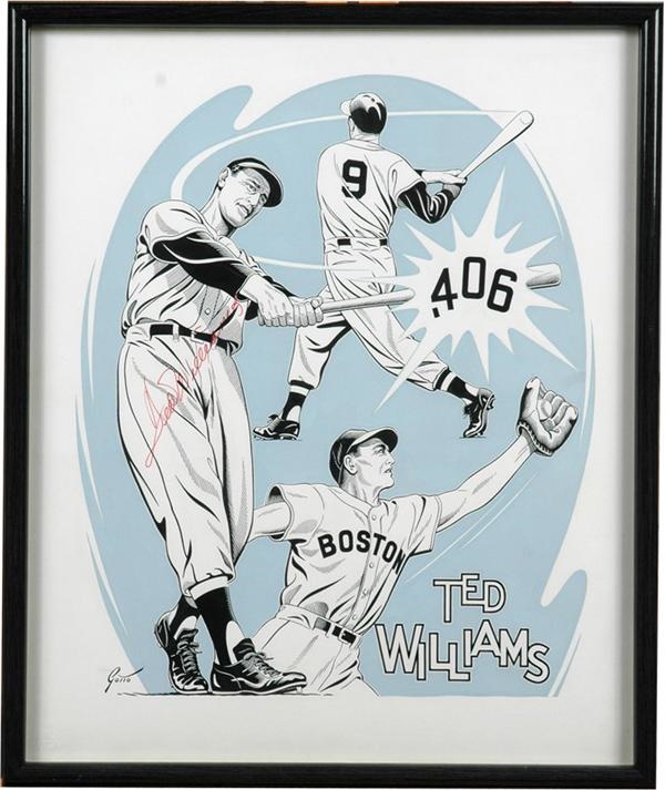 Boston Sports - Ted Williams Signed Original Artwork by Ray Gotto