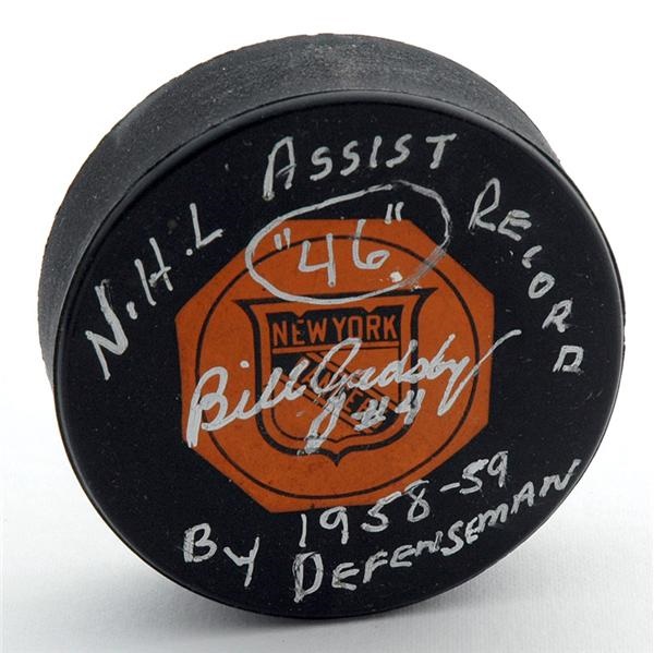Hockey Equipment - 1958-59 Bill Gadsby New York Rangers Record Setting Puck