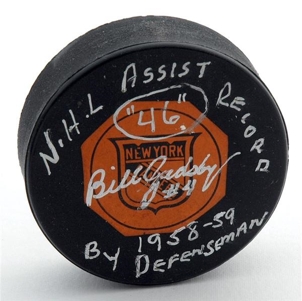 1958-59 Bill Gadsby New York Rangers Record Setting Puck