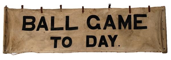 Ernie Davis - Turn of the Century "BALL GAME TO DAY" Canvas Advertising Sign