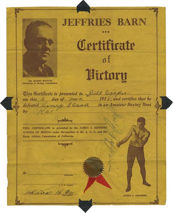 Jim Jeffries Barn Signed Certificate of Victory