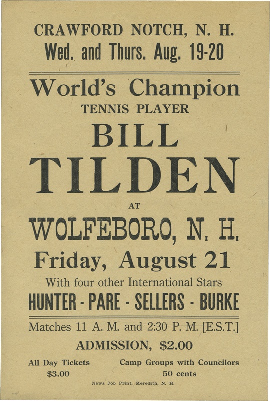 1925 Bill Tilden World's Champion Broadside