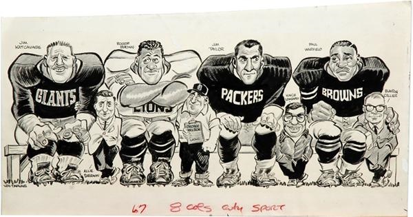 1960's Original Football Artwork with Vince Lombardi by Darvas