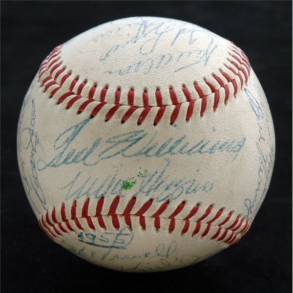 - 1955 Boston Red Sox Team Signed Ball with Ted Williams on Sweet Spot
