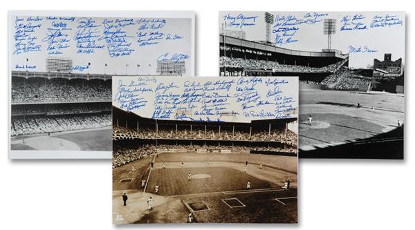 3 Signed 16 x 20 Photos Brooklyn Dodgers, New York Yankees and New York Giants