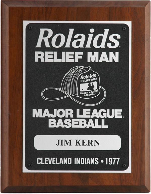 Theilman Collection - 1977 Jim Kern Rolaids Relief Man of the Year Award