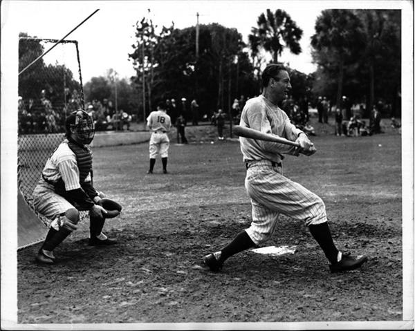 Babe Ruth and Lou Gehrig - Lou Gehrig in Batting Practice in Yankee Camp