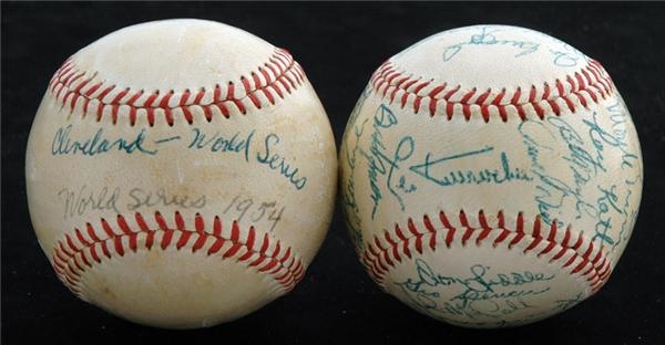 Baseball Autographs - 1954 New York Giants Team Signed and World Series Game Used Baseballs (2)