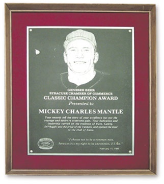 Mickey Mantle - 1985 Mickey Mantle Syracuse Chamber of Commerce Award (20x24")