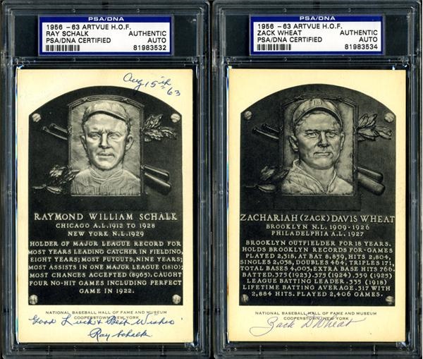 Baseball Autographs - Ray Schalk and Zack Wheat Signed Black & White Hall of Fame Plaques (2)
