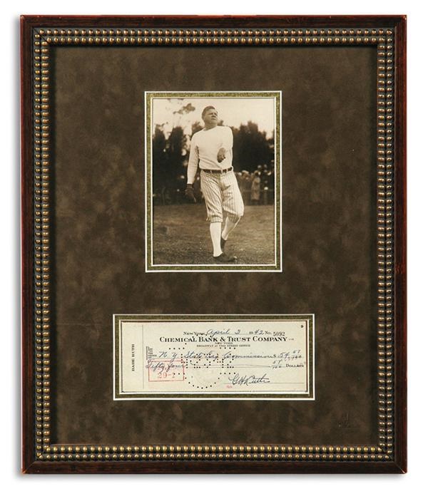 Babe Ruth - 1942 Babe Ruth Signed Check Made Out To NY State Tax Commission (PSA MINT 9)