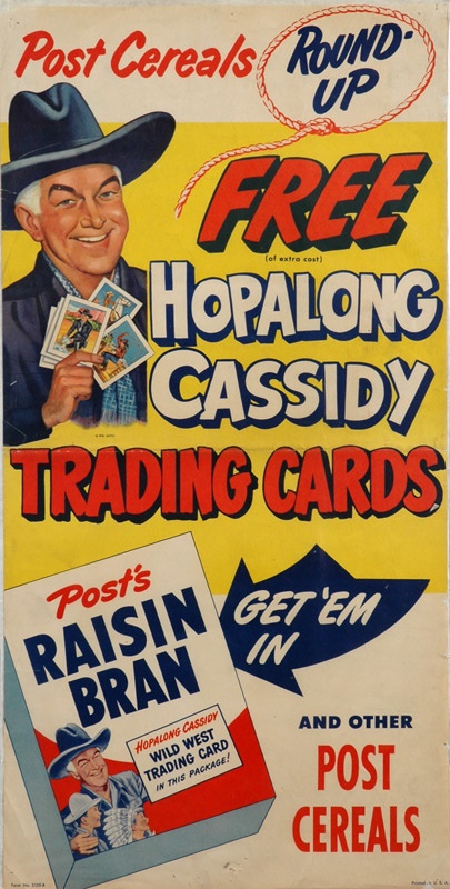 - 1951 Hopalong Cassidy Post Cereal Trading Cards Advertising Poster