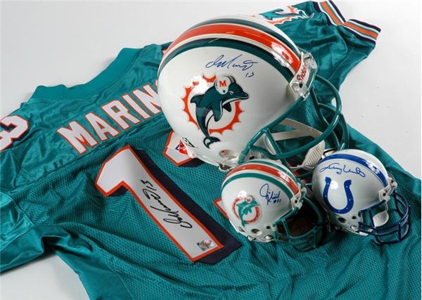 Football Collection with Signed Marino Helmet, Jersey and Mini Helmets ( 8 )