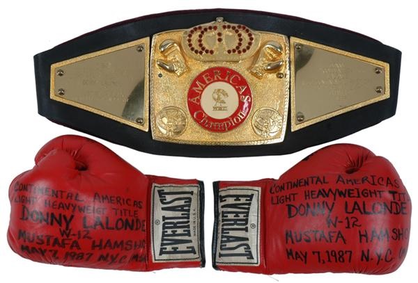 1987 Donny Lalonde Americas Championship Belt and Fight Gloves