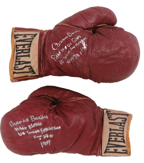 Muhammad Ali & Boxing - 1957 Carmen Basilio Championship Fight Worn Gloves (vs. Sugar Ray Robinson)