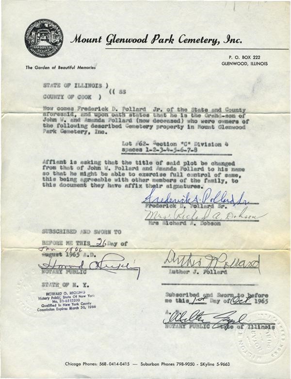 - Extremely Rare Frederick D. Pollard Sr. Signed Document Member of Football Hall of Fame