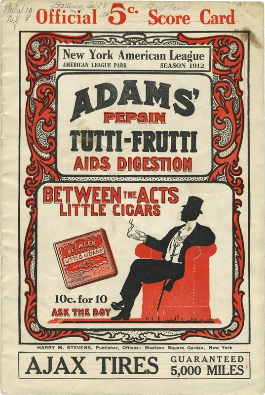 NY Yankees, Giants & Mets - 1912 New York Yankees Score Card Versus Philadelphia