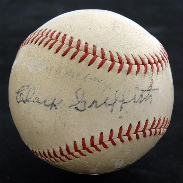 Baseball Autographs - Clark Griffith Signed Baseball with J. Edgar Hoover
