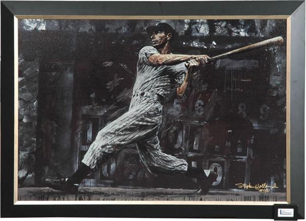 Sports Fine Art - Joe Dimaggio Stephen Holland Giclee with Cut Joe Dimaggio Signature AP 17/51
