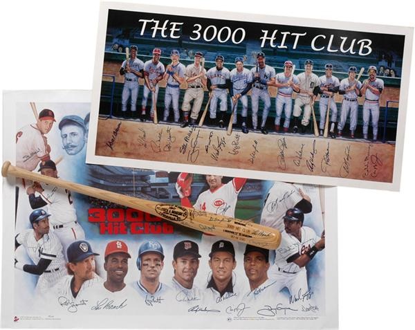 3000 Hit Collection (3) Including Signed Bat and 2 Signed Posters