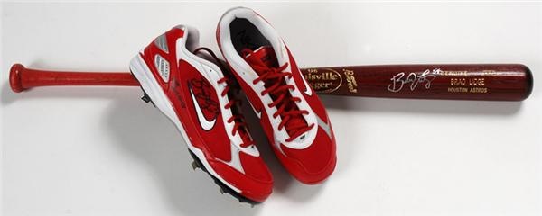 Brad Lidge Signed Game Issued Bat and Spikes (2)
