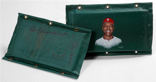 Ernie Davis - Old Busch Stadium Signed and Hand Painted Dugout Rail Padding (2)
