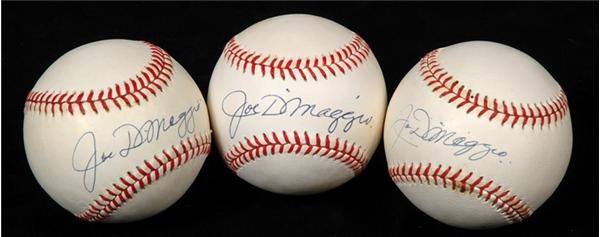 Joe DiMaggio Collection of 3 Single Signed Baseballs