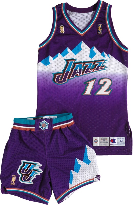 Basketball - 1996 - 97 John Stockton NBA Finals Game Used Jersey and Shorts Team LOA