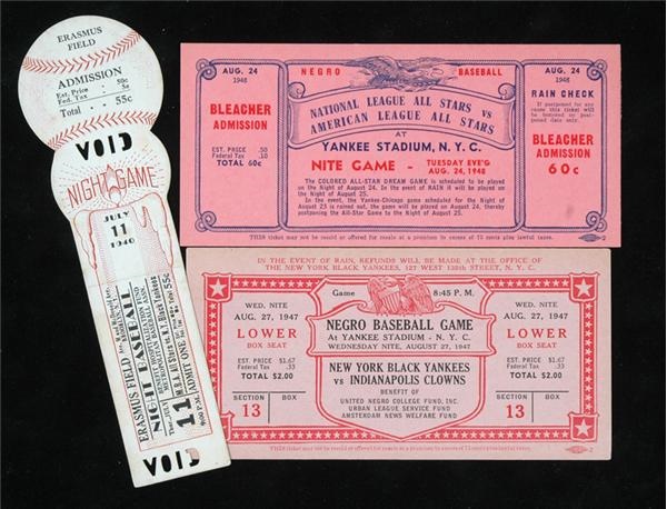 Baseball Memorabilia - Negro League Baseball Full Tickets (3)
