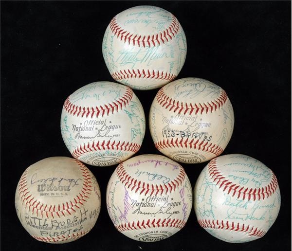Baseball Autographs - Team Signed Ball Collection (6) Including 1954 Giants
