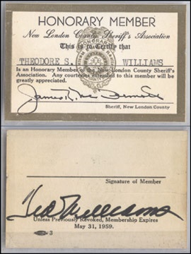 1959 Ted Williams Honorary Sheriff Card