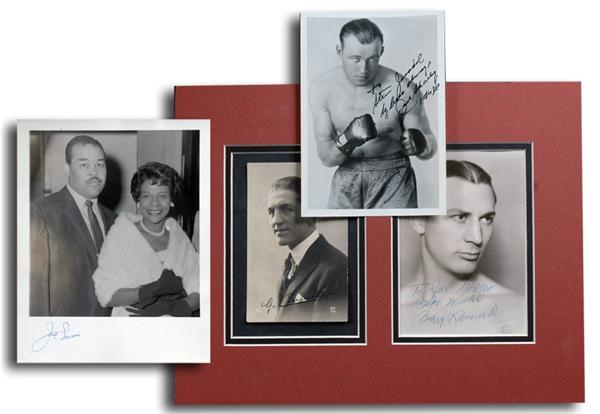 Boxing Signed Photos (4) Joe Louis, Jack Sharkey, Georges Carpentier and Benny Leonard