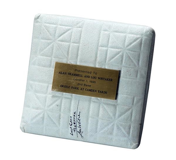 Ernie Davis - Alan Trammell and Lou Whitaker Last Game Together Game Used Base from Camden Yards LOA