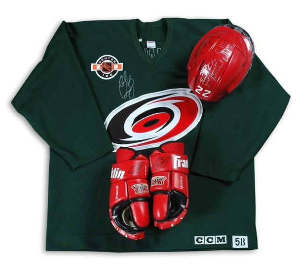 Hockey Equipment - Carolina Hurricanes Game Used Equipment with Ron Francis Game Used Gloves (3)