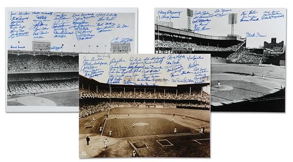 - 3 Signed 16 x 20 Photos Brooklyn Dodgers, New York Yankees and New York Giants