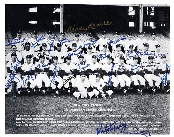 NY Yankees, Giants & Mets - 1957 New York Yankees Team Signed Photo with Mickey Mantle
