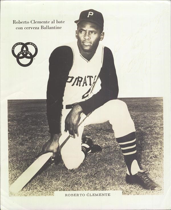 - Roberto Clemente Ballantine Beer Signed Promotional Photograph