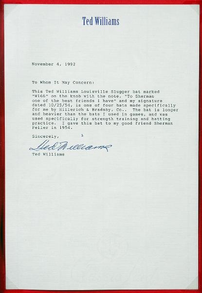 Boston Sports - 1992 Ted Williams Letter