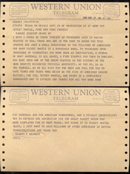 Mickey Mantle - 1965 Mickey Mantle Day Telegram Collection