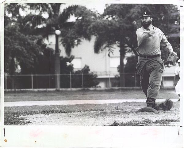 Baseball - Three Superb Fidel Castro Baseball Photos