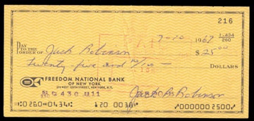 - 1967 Jackie Robinson Signed Check to Son