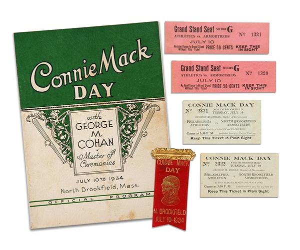 - 1934 Connie Mack Day Silk Ribbon Pin, Tickets and Program (6)