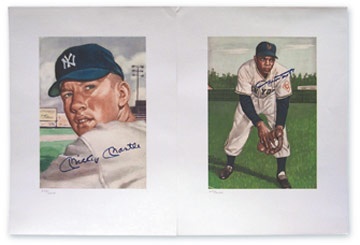Mickey Mantle - 1953 Topps Mickey Mantle & Willie May Original Art Signed Prints