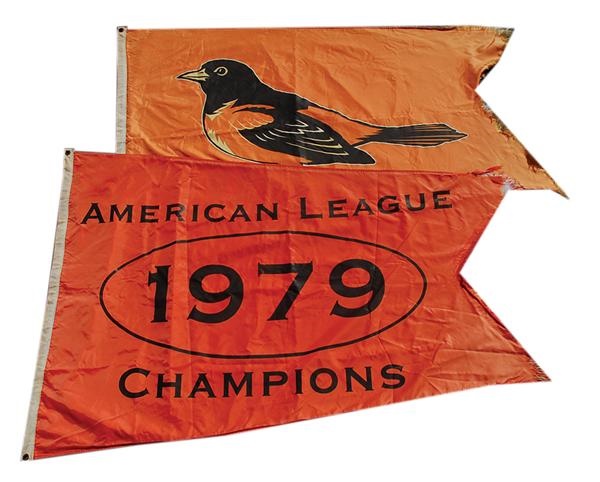 - 1979 Baltimore Orioles American League Champions Flag and Baltimore Oriole Logo Flag
