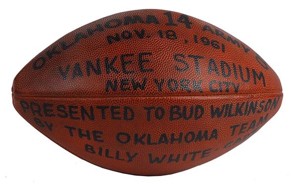 - 1961 Univerity of Oklahoma vs. Army Game Ball Presented to Bud Wilkinson